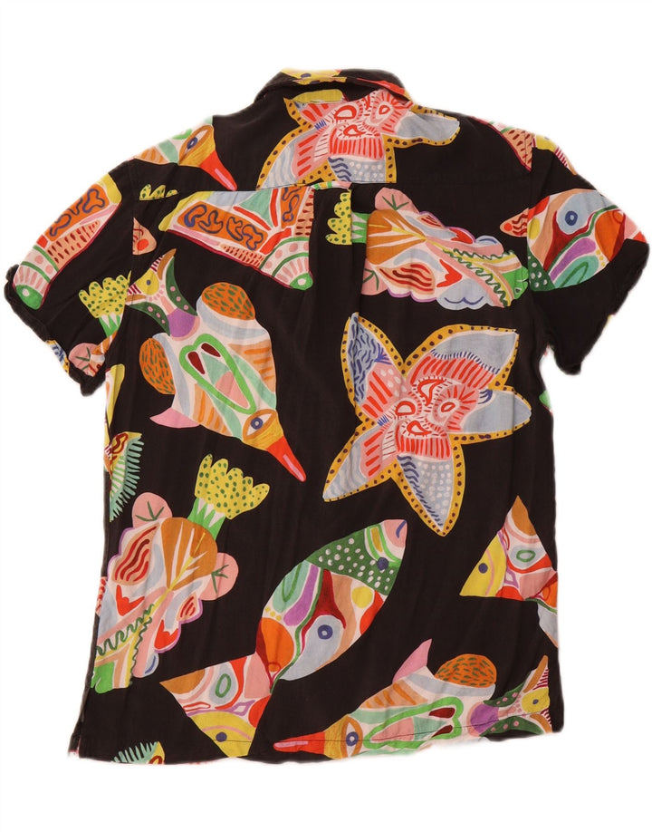 DESIGUAL Mens Graphic Short Sleeve Shirt Small Black Viscose
