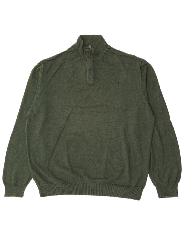 Pulover Massimo Dutti pentru bărbați, cu fermoar și gât, bumbac verde 2XL
