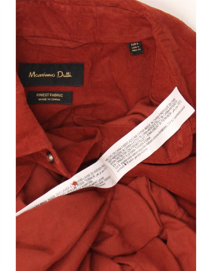 Cămașă Massimo Dutti pentru bărbați din velur din bumbac roșu mic