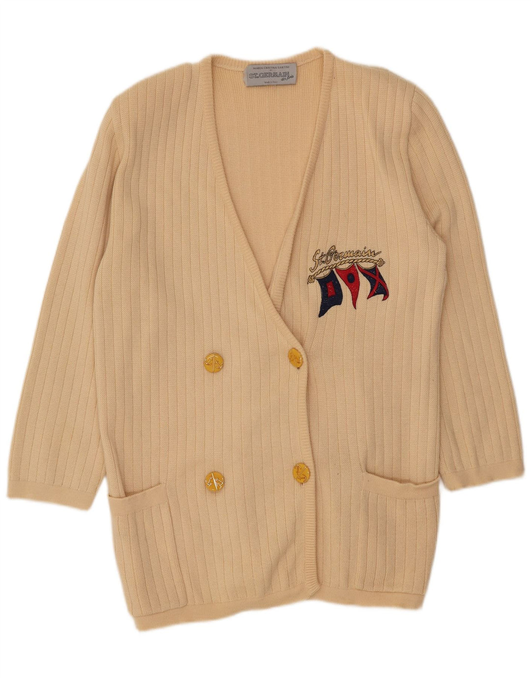 St. Germain Pulover cardigan cu paragate grafic pentru femei IT 48 XL Lână bej