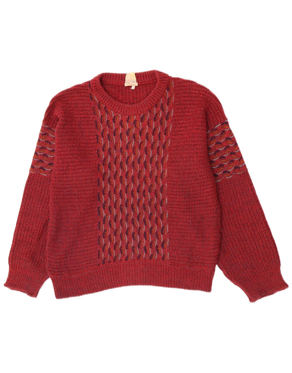 Pulover Fiume pentru bărbați cu gât roșu IT 46 Small Maroon Geometric Acrilic