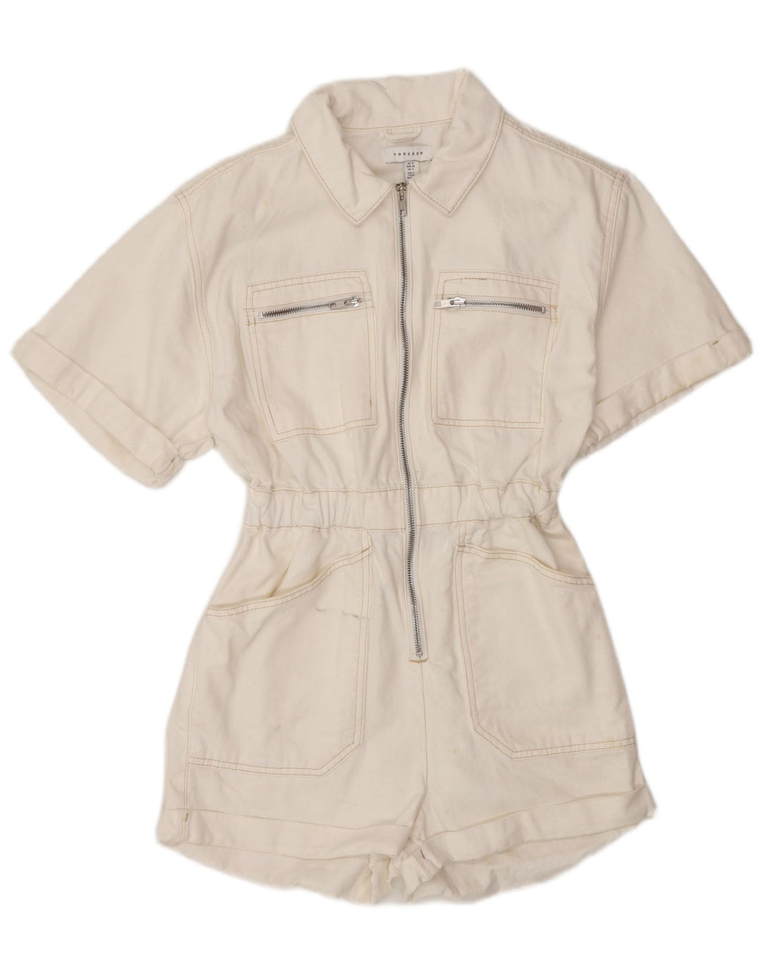 Combi denim pentru femei Topshop UK 8, bumbac alb mic