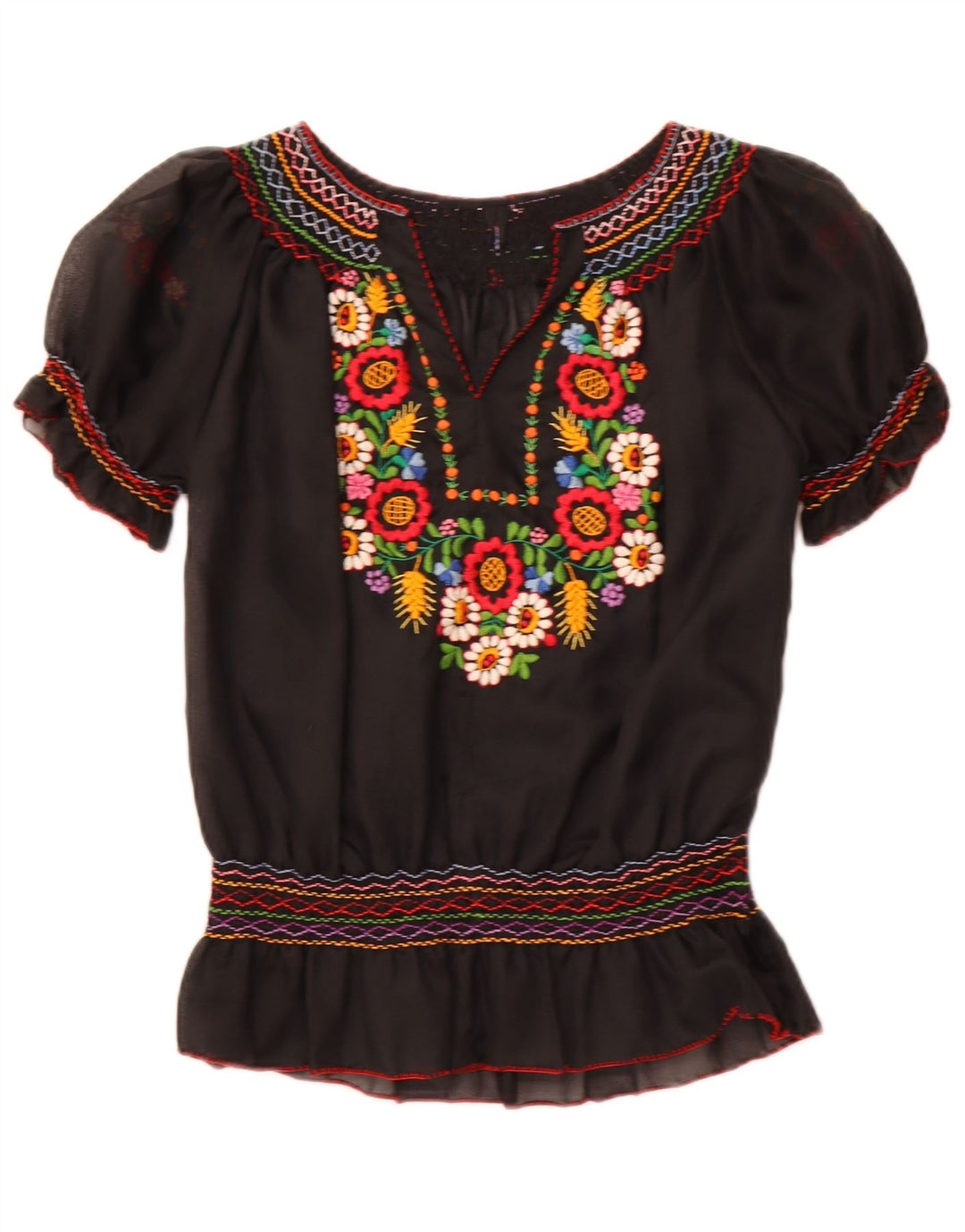 Bluză VINTAGE pentru femei See Through Top UK 16 Large Black Floral