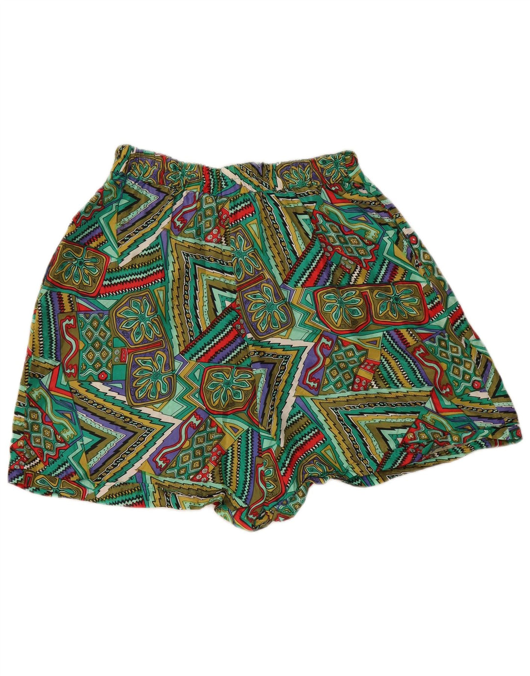 Pantaloni scurți casual de damă vintage cu picior lat, mediu W28, mătase verde, mozaic