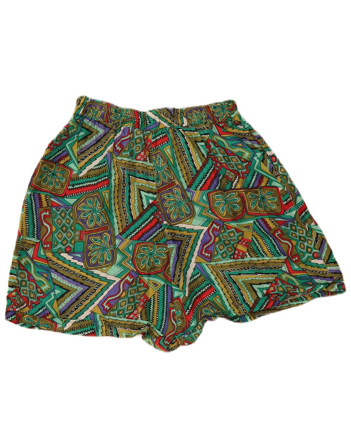 Pantaloni scurți casual de damă vintage cu picior lat, mediu W28, mătase verde, mozaic