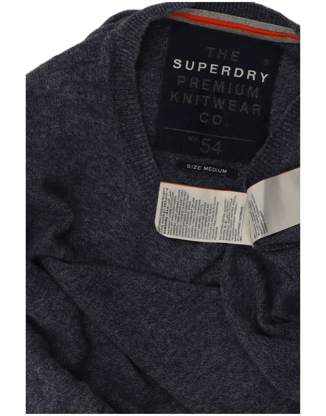 Pulover pentru bărbați SUPERDRY cu gât crew, bumbac cu pete albastru bleumarin mediu