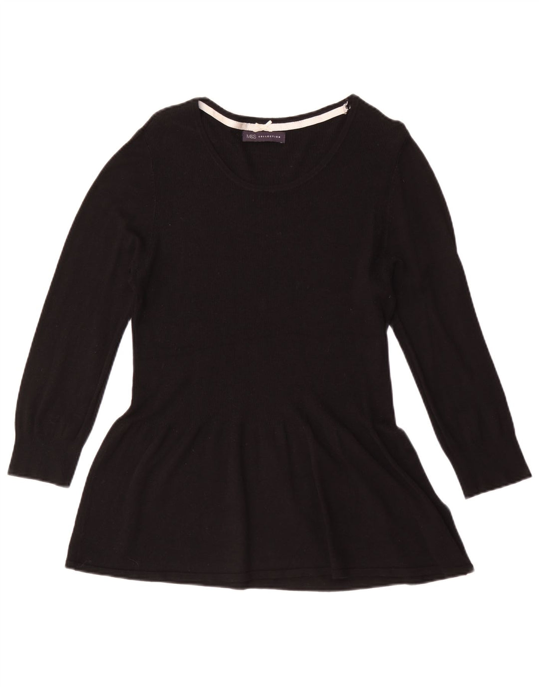 Top cu tunică cu mâneci 3/4 pentru femei Marks & Spencer UK 14 Medium Black Viscose