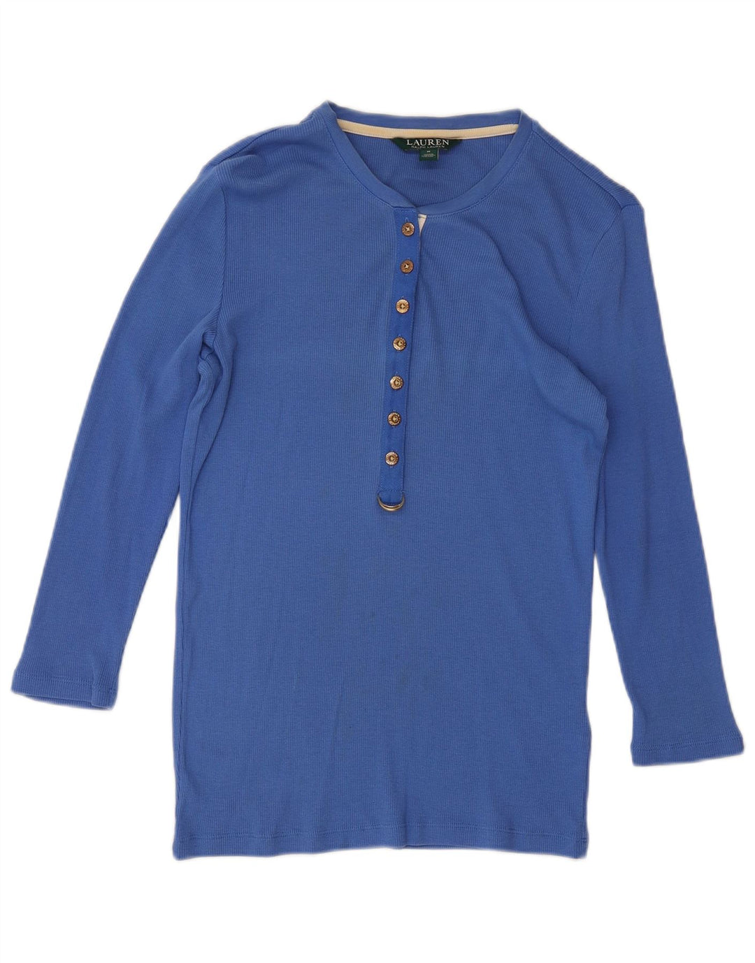 Top pentru femei RALPH LAUREN cu mâneci 3/4 UK 12, bumbac albastru mediu
