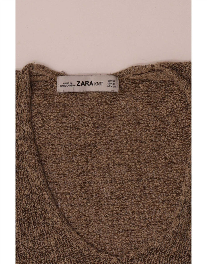 Zara Womens V-Neck Jumper Sweater UK 10 Small Brown