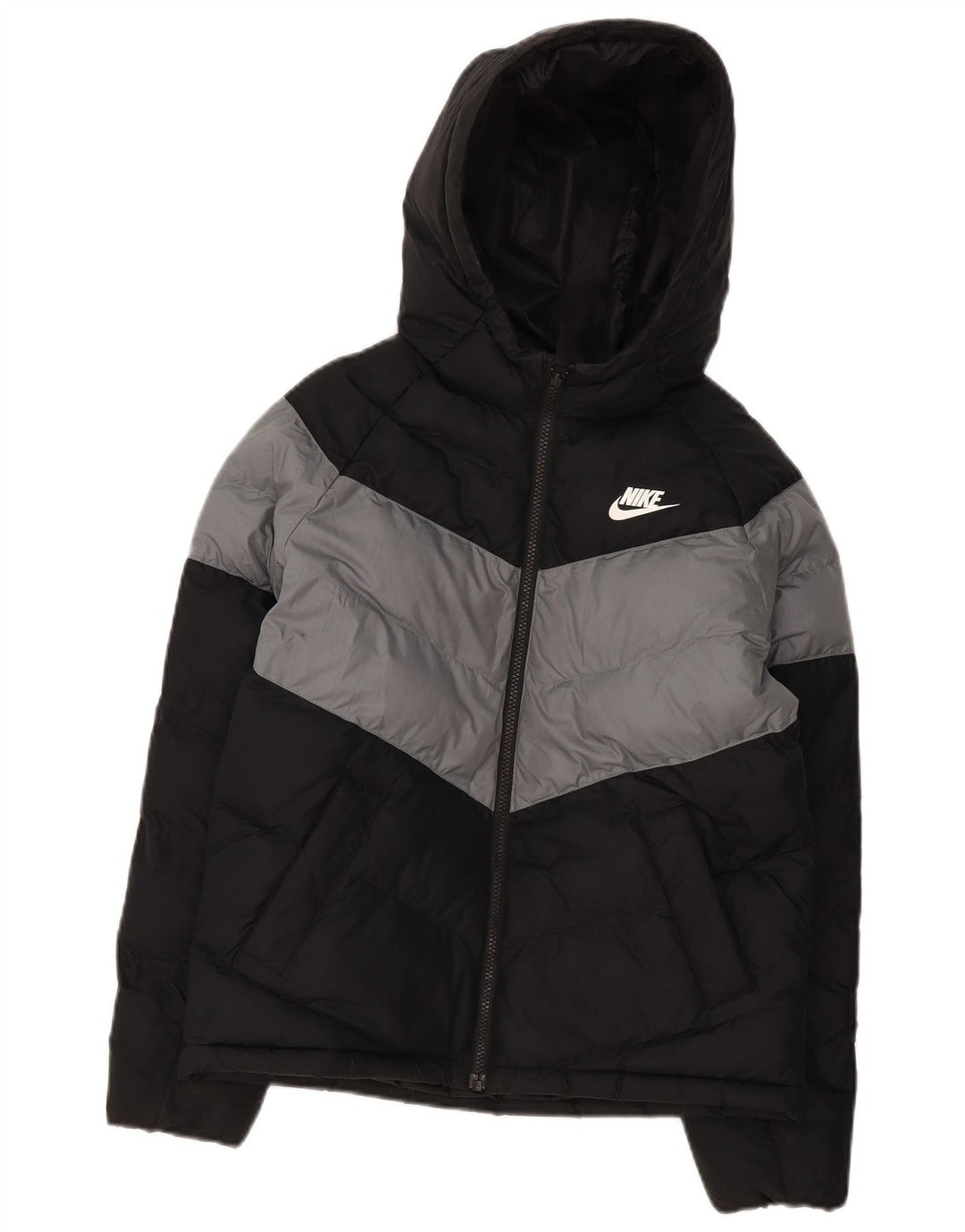 Jachetă căptușită cu glugă Nike pentru băieți 12-13 ani, negru, poliester