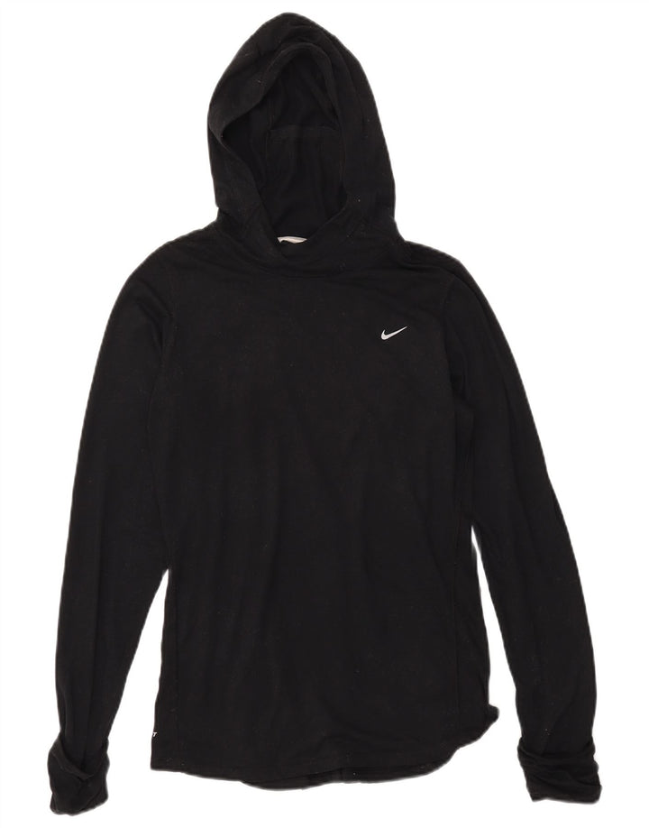 Top cu glugă NIKE Dri Fit pentru femei cu mânecă lungă UK 14 Poliester mediu negru