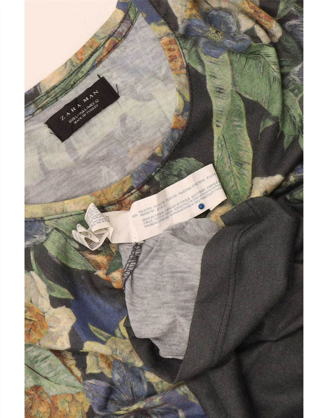 Tricou grafic pentru bărbați Zara Top mare, gri, cu flori din poliester