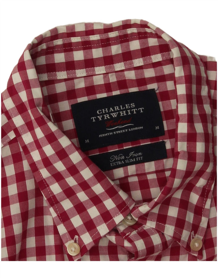 Cămașă pentru bărbați Charles Tyrwhitt Extra Slim Fit Bumbac Vichy Roșu Mediu