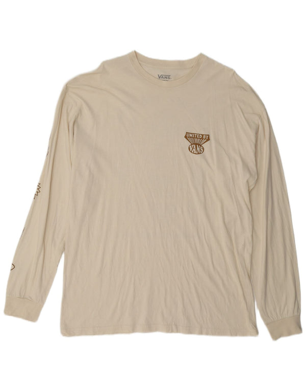 Top cu grafică cu mânecă lungă, XL, bumbac alb, cu formă clasică, Vans