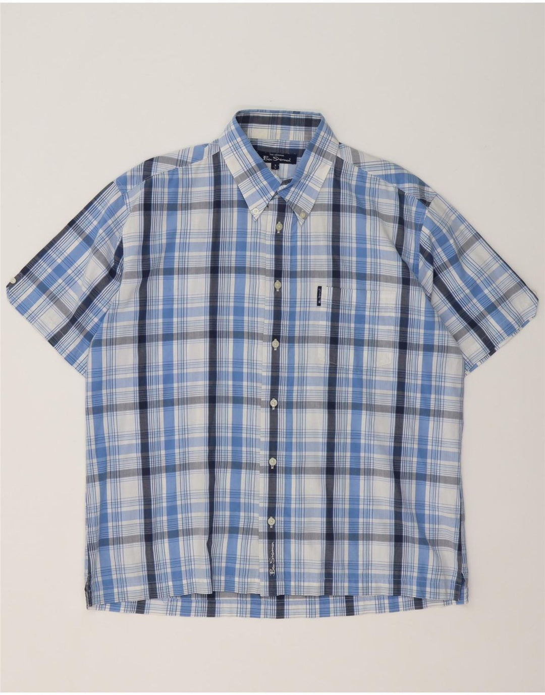 Cămașă cu mânecă scurtă pentru bărbați Ben Sherman, bumbac cu carouri albastre mari