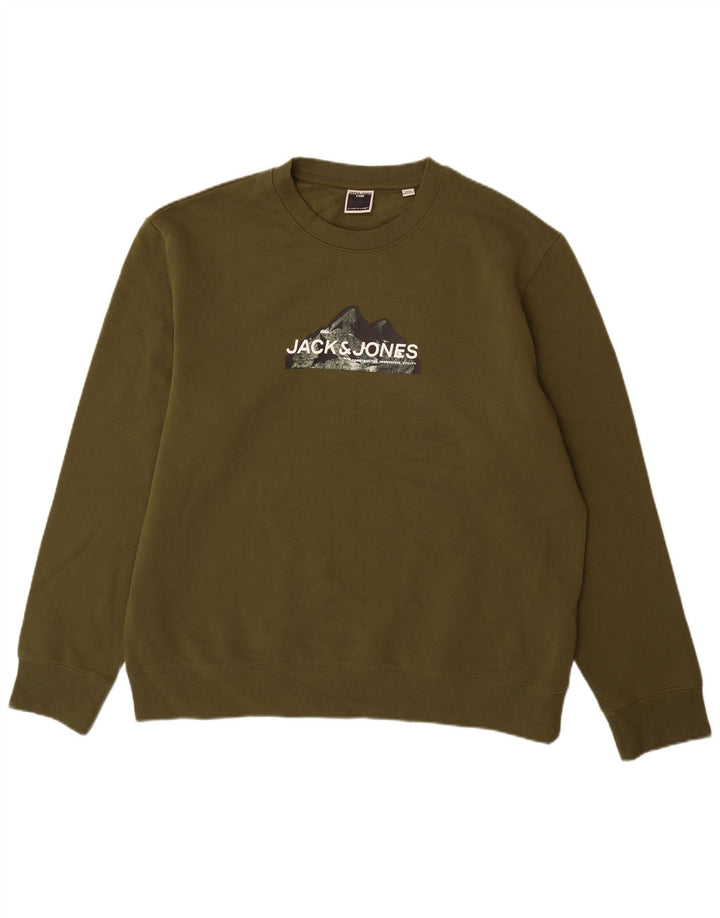 Pulover cu grafic pentru bărbați Jack & Jones, bumbac kaki 2XL