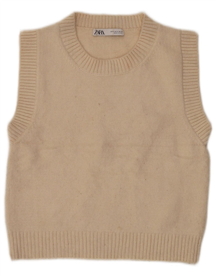 Zara femei Crop Vest Tank Top UK 10 Mic Bej