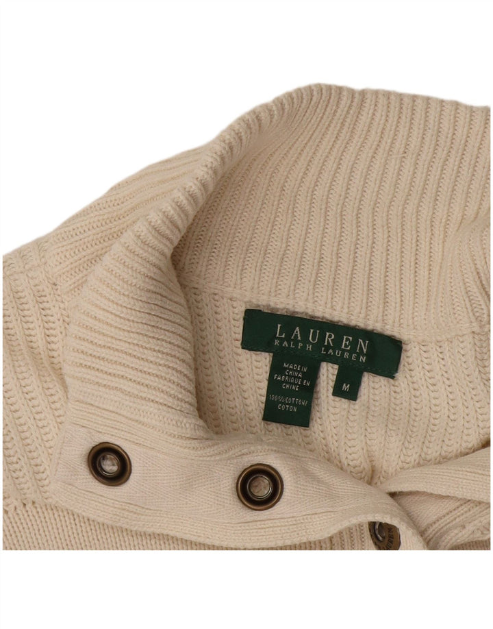 Pulover pentru femei Ralph Lauren, cu gât cu nasturi, UK 14, bumbac alb mediu