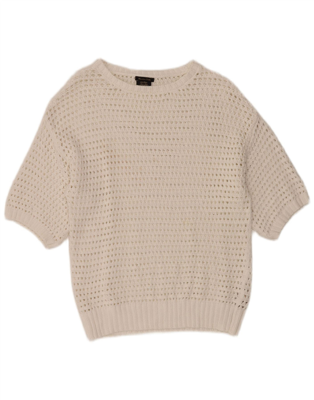 MASSIMO DUTTI Pulover pentru damă, croșetat, cu gât de barcă, UK 12 Medium White