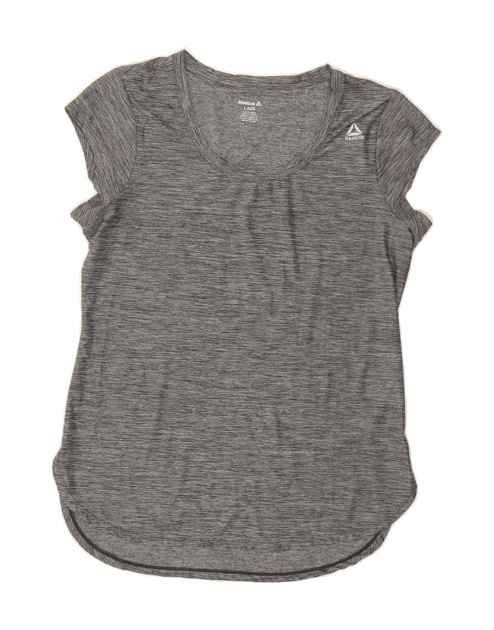 REEBOK Womens T-Shirt Top UK 16 Large Grey Flecked Polyester Vintage Reebok and Second-Hand Reebok from Messina Hembry 
