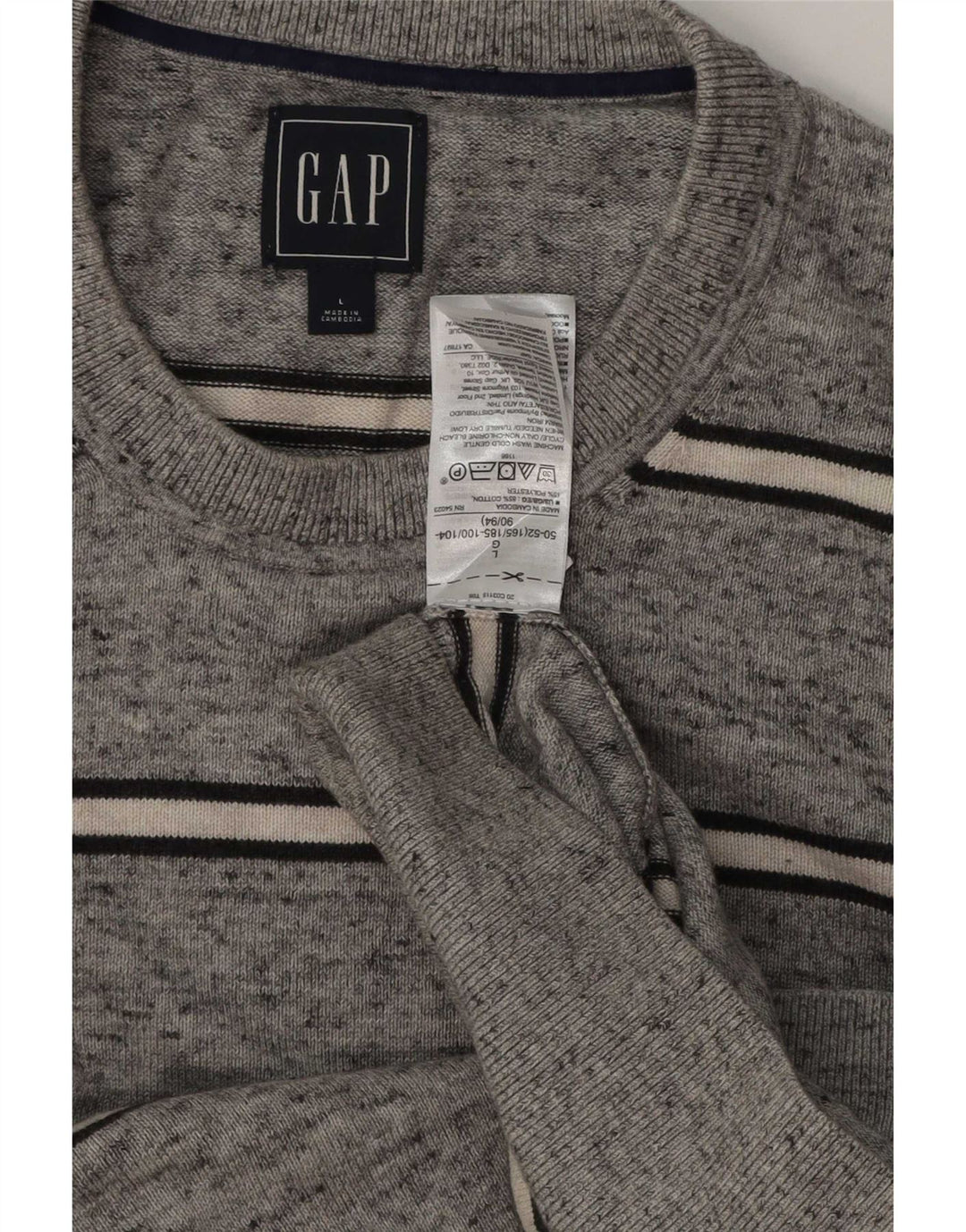 Pulover pentru bărbați Gap cu decolteu triplu, bumbac cu dungi mari, gri