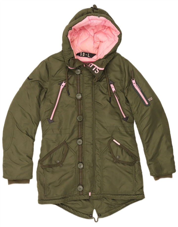 Jachetă parka cu glugă SUPERDRY pentru femei UK 14 Medium Khaki Nylon