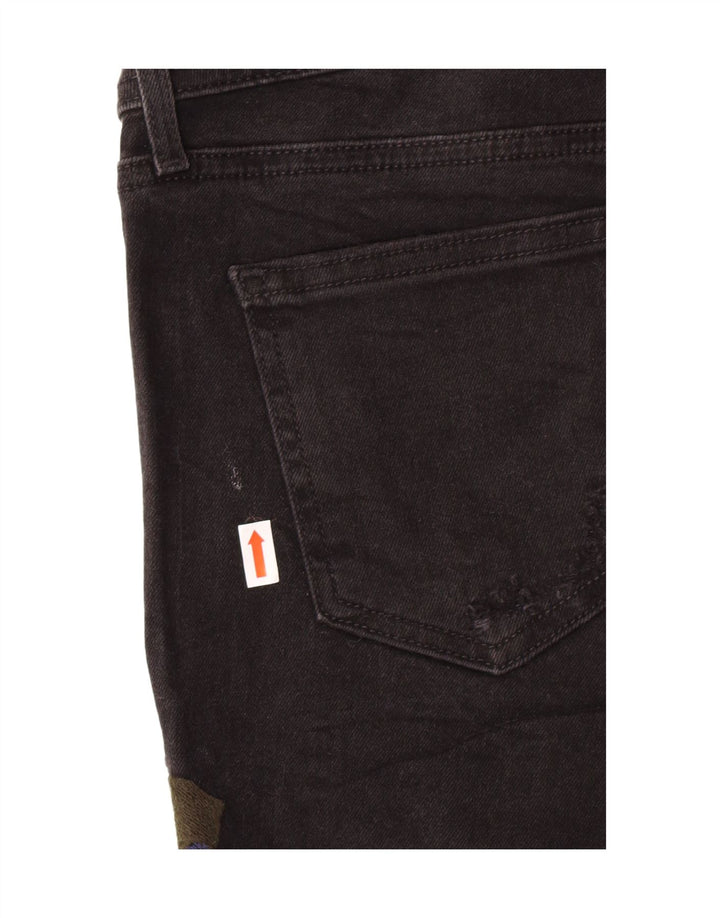 Pantaloni scurți din denim grafic pentru femei Zara EU 38 Small W28 Negru Floral Boem