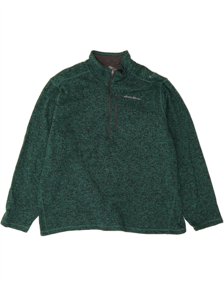 EDDIE BAUER Mens Zip Neck Sweatshirt Jumper 2XL Green Flecked Polyester Vintage Eddie Bauer and Second-Hand Eddie Bauer from Messina Hembry 