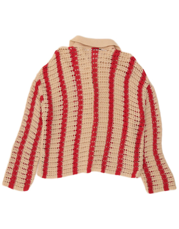 Pulover cardigan supradimensionat din croșetat Zara pentru femei UK 10 mic, bej, cu dungi