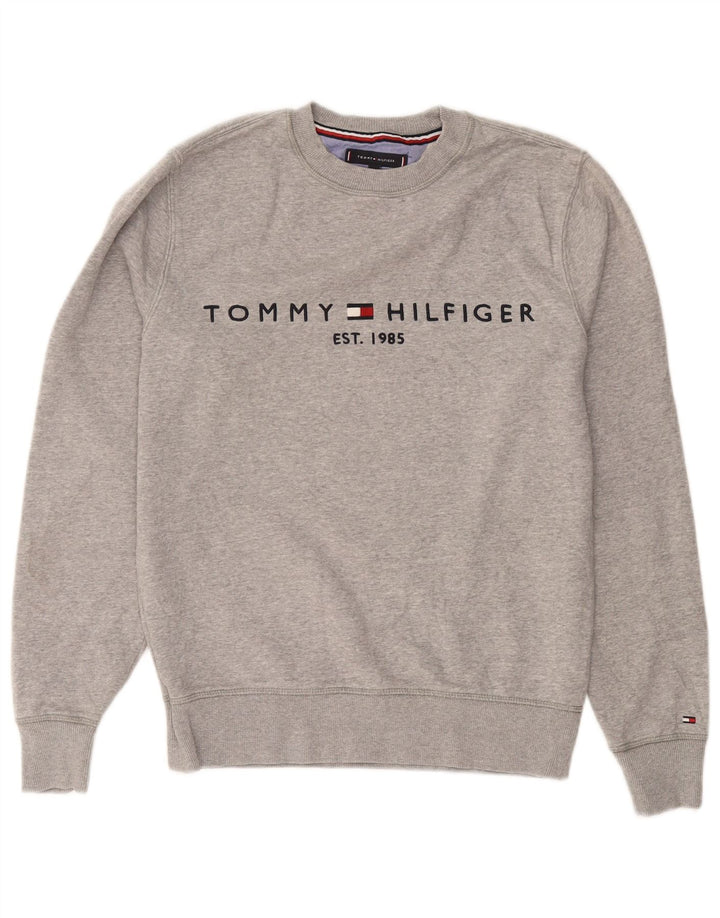 Hanorac grafic pentru bărbați Tommy Hilfiger Pulover din bumbac cu pete gri mediu