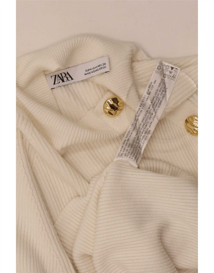 Top pentru femei Zara cu mânecă lungă UK 12 Medium Off White Viscose