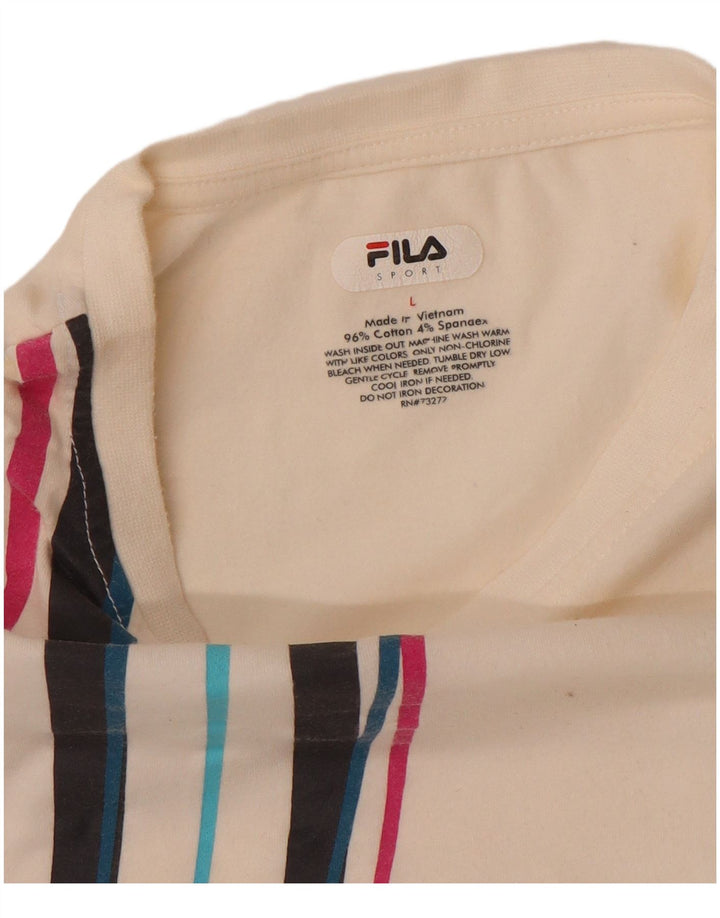 Tricou Fila Femei Top UK 14 Large Off White Striped Bumbac