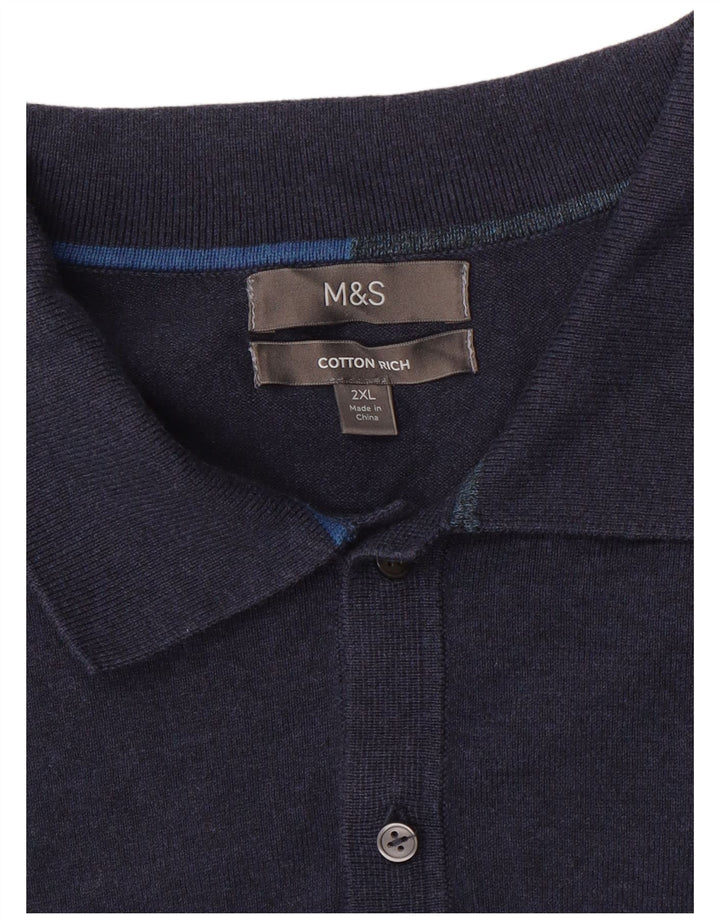 Pulover pentru bărbați Marks & Spencer, cu gât polo, 2XL, bumbac bleumarin