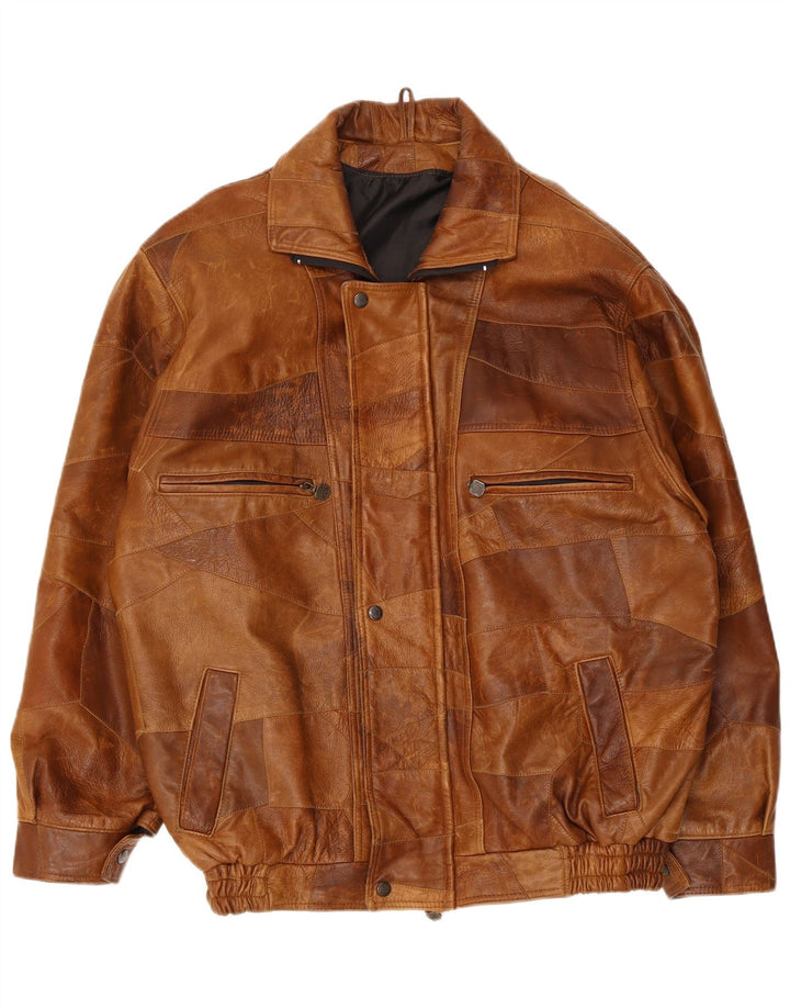 Jachetă de piele vintage pentru bărbați UK 42 XL din piele maro mozaică