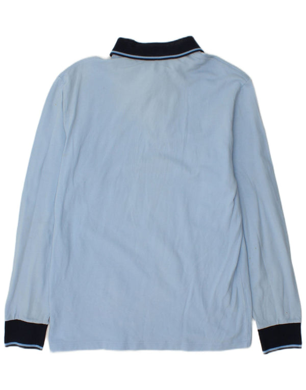 Tricou polo pentru bărbați cu mânecă lungă de rugby Fred Perry, bumbac color bloc albastru mediu