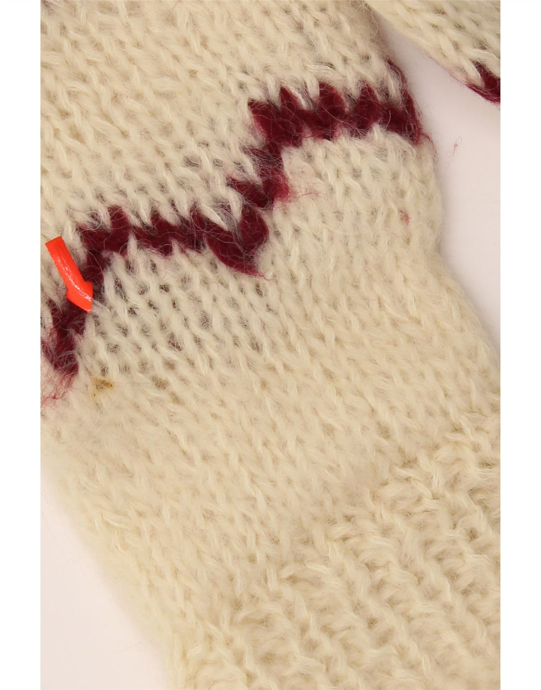 Pulover vintage pentru femei cu gât roșu, pulover UK 14 Medium Off White Aztec