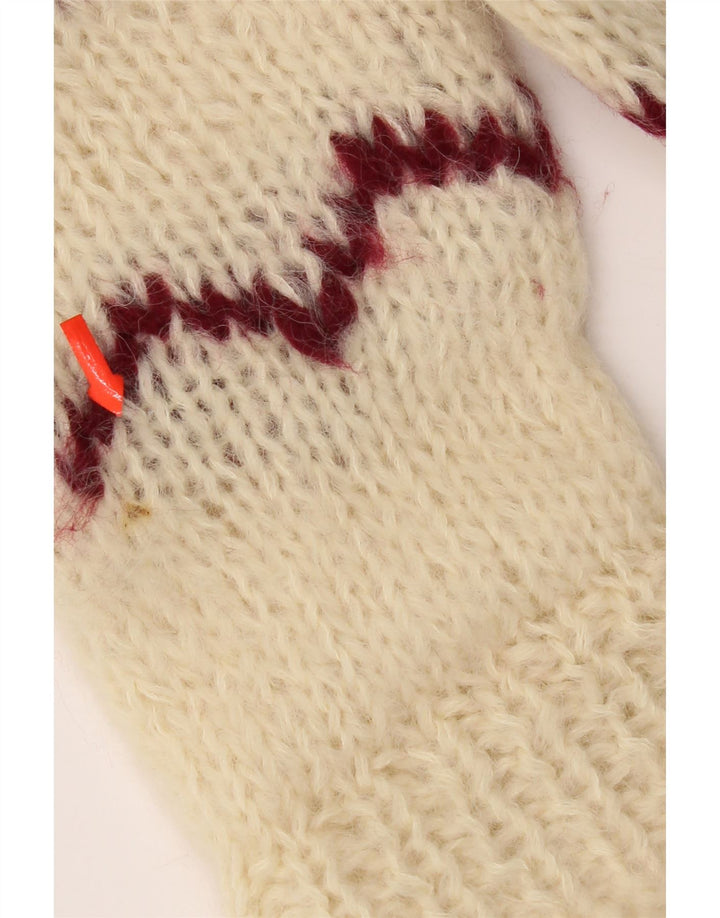 Pulover vintage pentru femei cu gât roșu, pulover UK 14 Medium Off White Aztec
