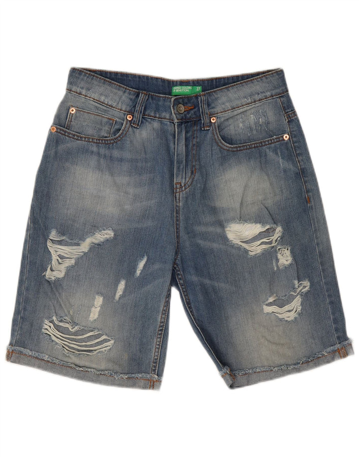Pantaloni scurți din denim învechit pentru femei BENETTON W27 Bumbac albastru mic