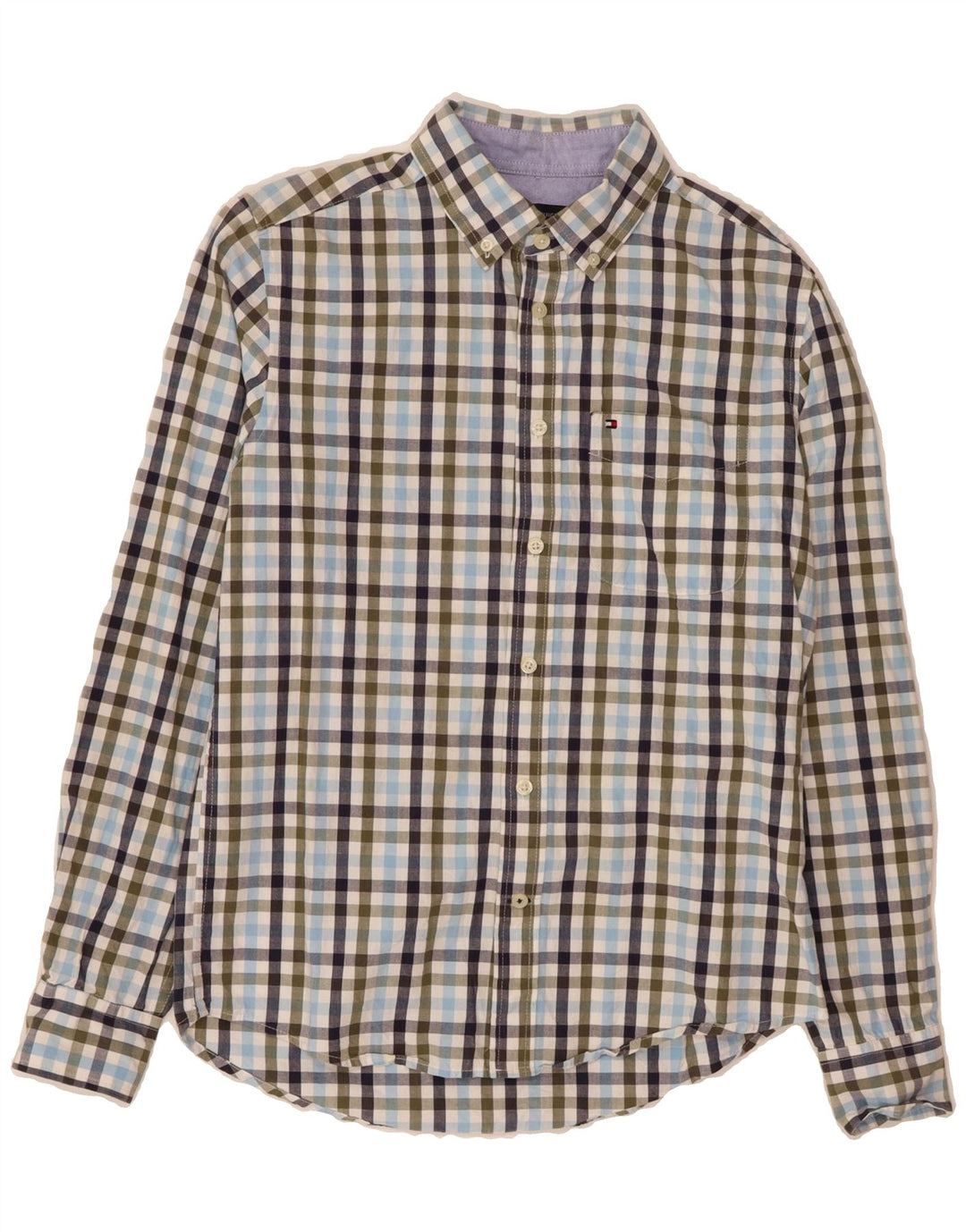 TOMMY HILFIGER Mens Shirt Small Blue Check Cotton Vintage Tommy Hilfiger and Second-Hand Tommy Hilfiger from Messina Hembry 