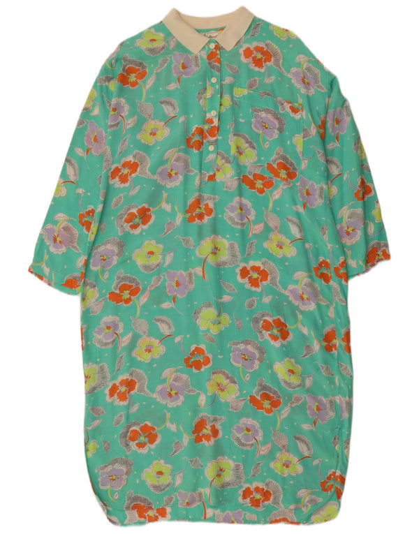 Vintage Womens Long Sleeve Shift Dress IT 44 Medium Turquoise Floral