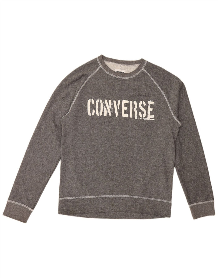 Pulover grafic pentru bărbați Converse, bumbac, gri mediu