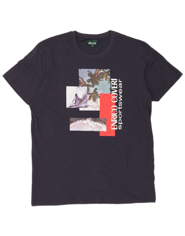 Tricou grafic pentru bărbați Enrico Coveri Top XL Bumbac bleumarin
