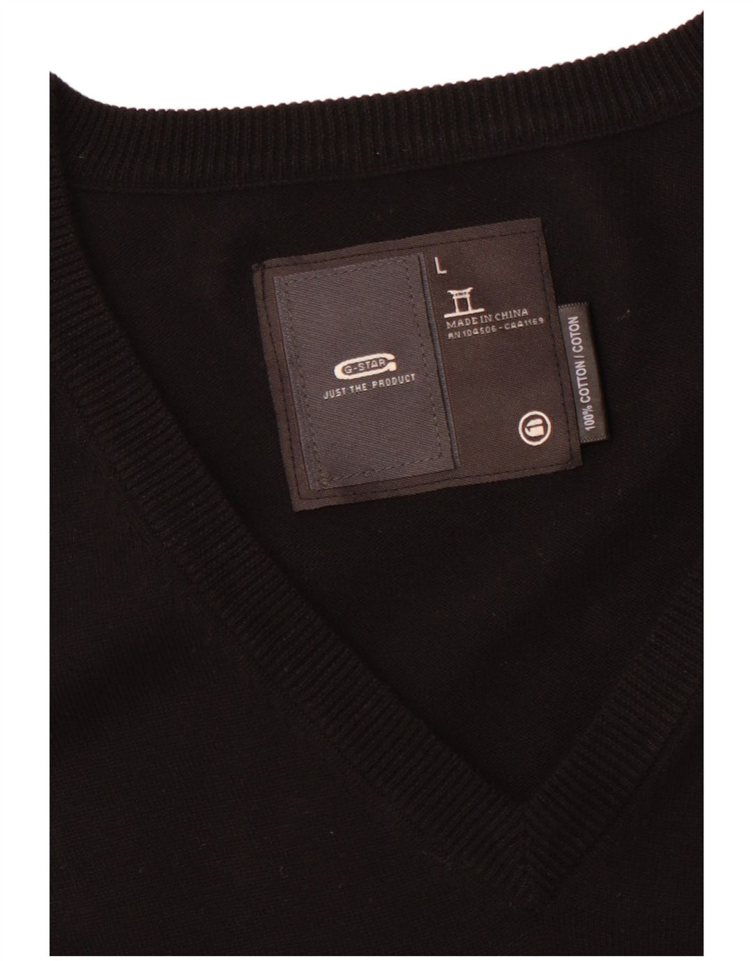 G-STAR Pulover cu decolteu în V cu grafic pentru bărbați, bumbac mare, negru