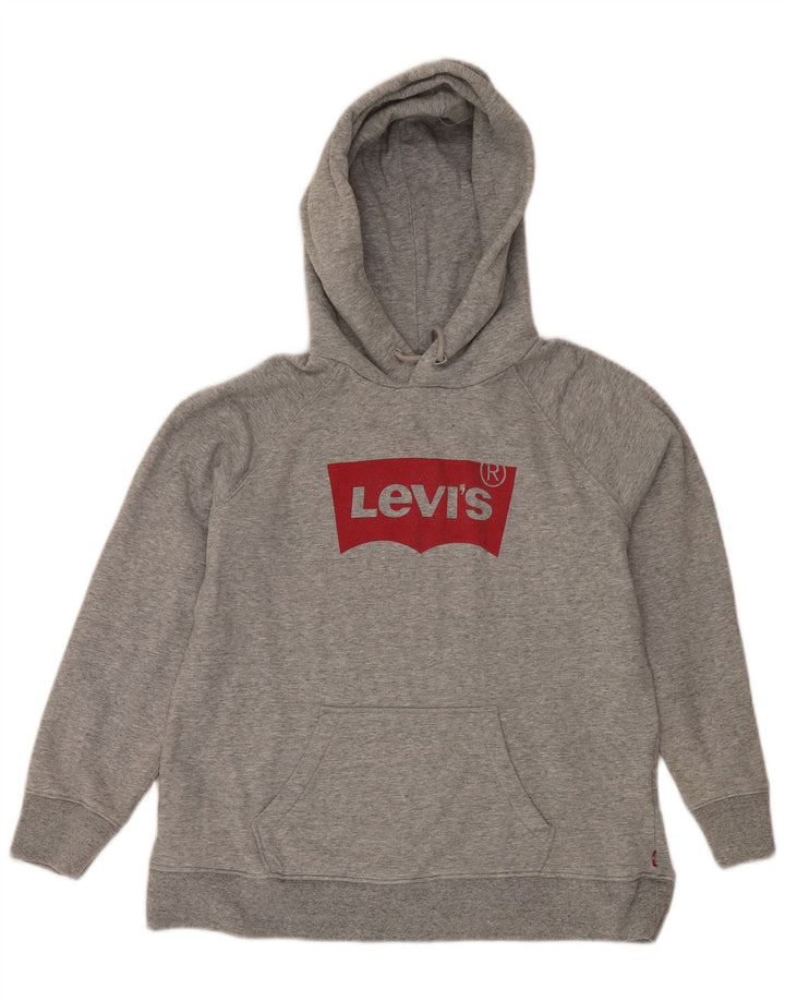 Pulover Levi's pentru bărbați cu capota cu grafică, din bumbac cu pete, gri mediu