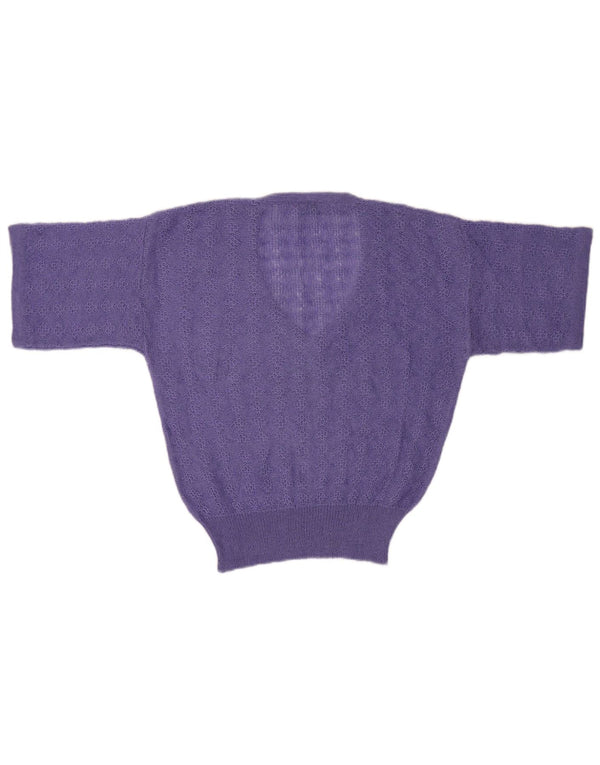 Pulover VINTAGE pentru femei cu mânecă scurtă cu decolteu în V, UK 14, violet mediu