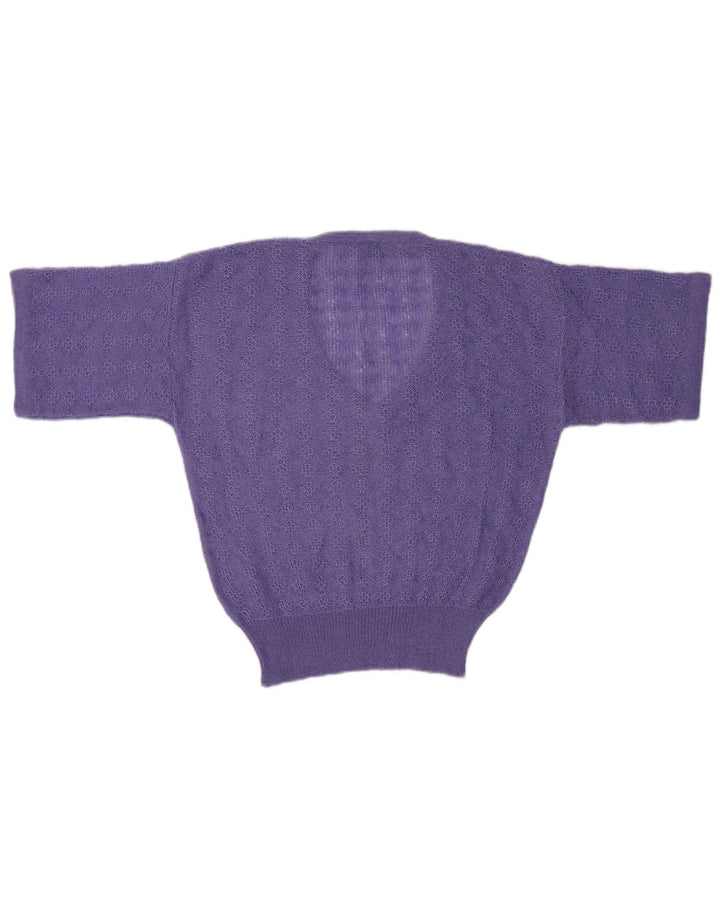 Pulover VINTAGE pentru femei cu mânecă scurtă cu decolteu în V, UK 14, violet mediu