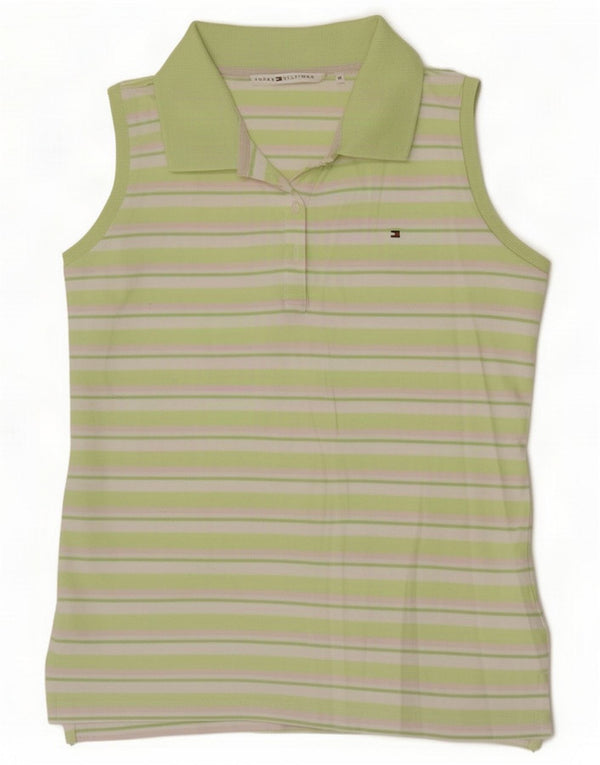 Tricou polo fără mâneci Tommy Hilfiger pentru femei UK 12 Medium Green Striped