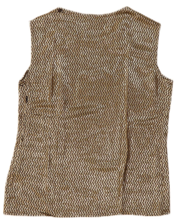 Bluză fără mâneci Vintage pentru femei IT 46 Large Gold Geometric Bumbac