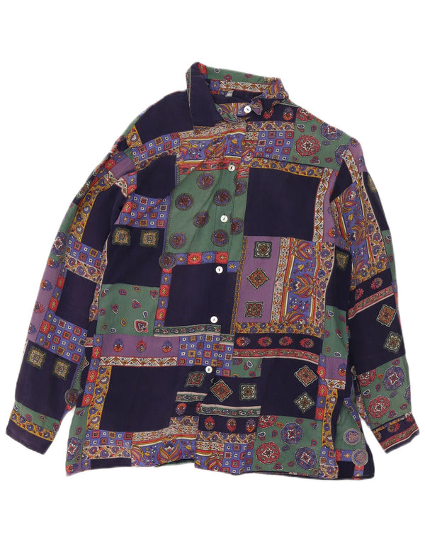 Bluză vintage pentru femei, cămașă supradimensionată UK 10, patchwork multicolor mic