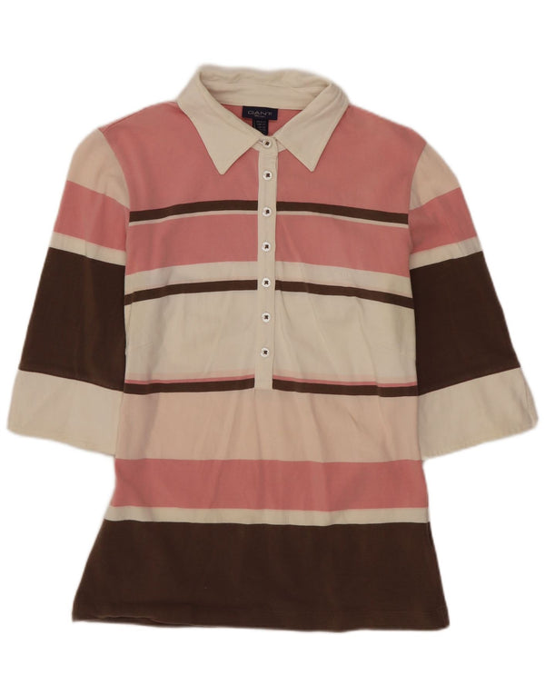 Tricou polo rugby pentru femei Gant, mânecă 3/4, UK 12, bumbac cu dungi roz mediu